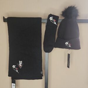 Chic Black Kids Winter Hat, Scarf, and Gloves Set